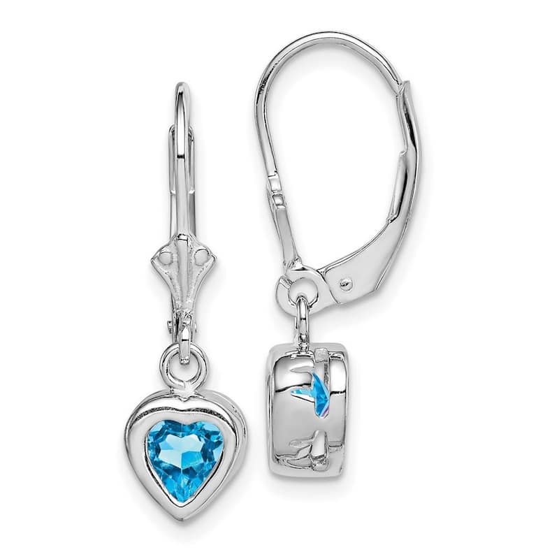 Curata 925 Sterling Silver 25x7mm Bezel 6mm Heart Blue Topaz Leverback Earrings