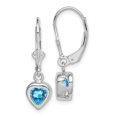 Curata 925 Sterling Silver 25x7mm Bezel 6mm Heart Blue Topaz Leverback Earrings
