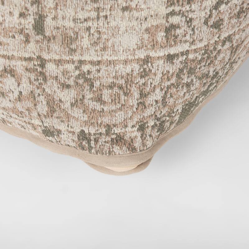 Mercana "Khloe" Small Cream Patterned Cotton Square Pouf
