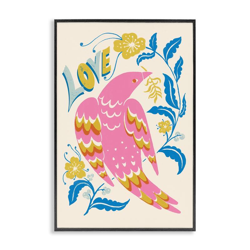 Stupell Groovy Folk Love Bird Framed Giclee Art Design By Hannah Moren - 12 x 18 - Black