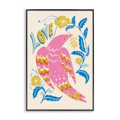 Stupell Groovy Folk Love Bird Framed Giclee Art Design By Hannah Moren