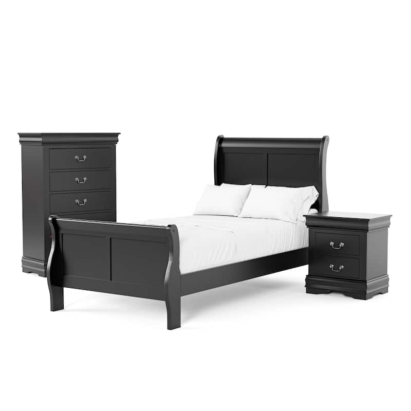 Furniture of America Mayday Modern Solid Wood 3-Piece Sleigh Bedroom Set