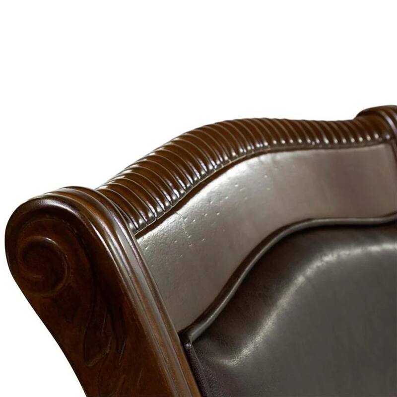 Ena 7pc Dining Table and Chair Set, Brown Faux Leather, Solid Wood