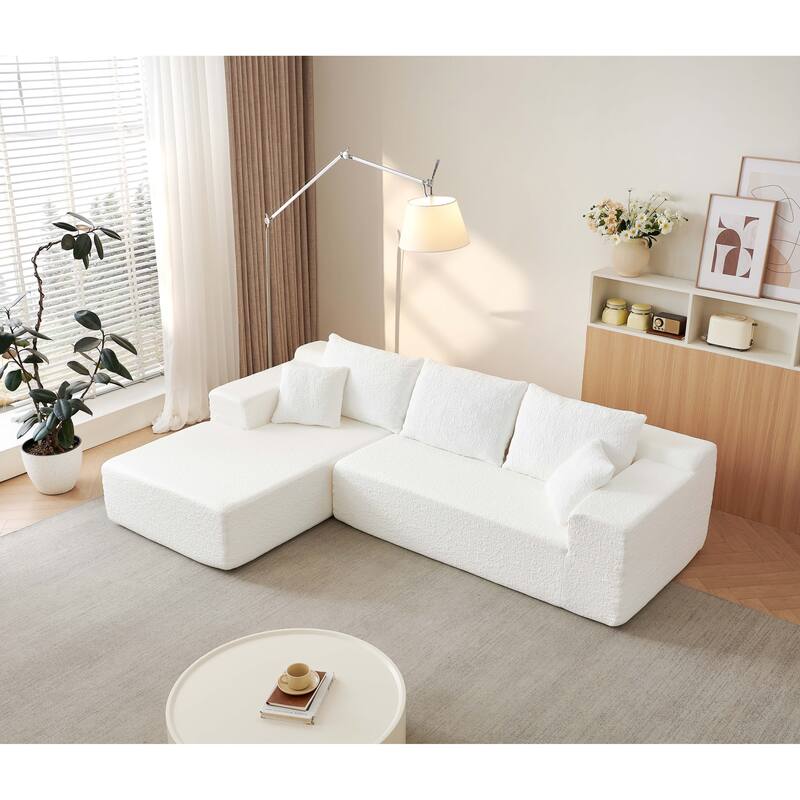 Modular Sectional Sofa with L-Shape Chaise, Chenille Upholstered Cloud Sofa, Corner Deep Seat Sofa with 5 Throw Pillows