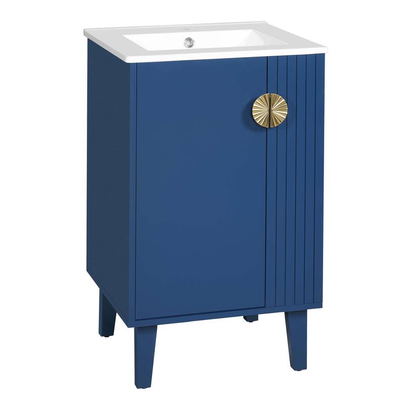 Bathroom Vanity, 20" Small Bathroom Vanity with Ceramic Sink, Chic Half-Moon Pulls Bathroom Cabinet