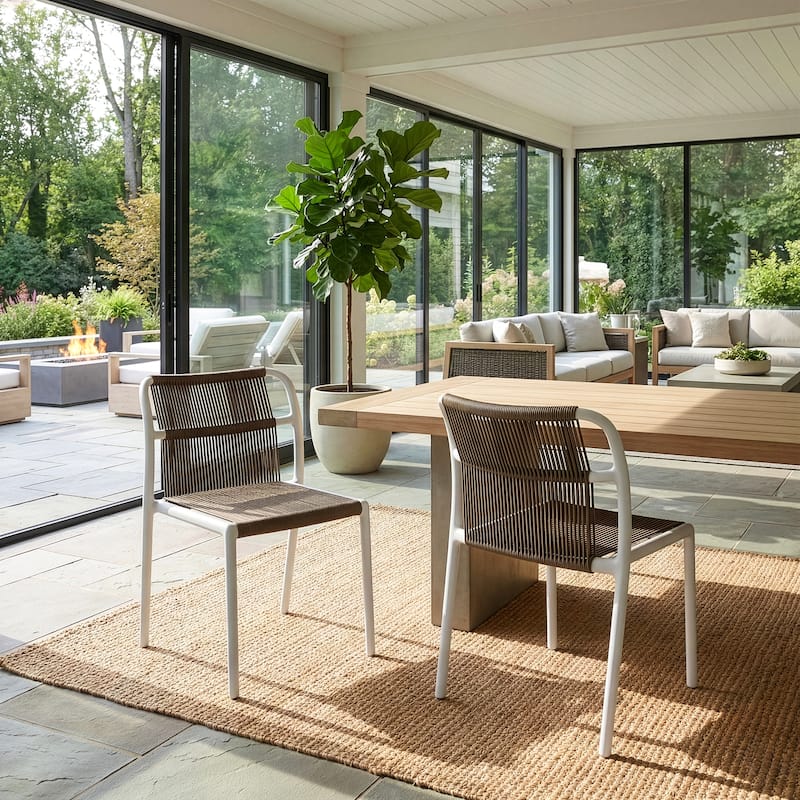 Set of 12 Belden Brown Woven Rope Fabric Dining Chair with Plastic Frame