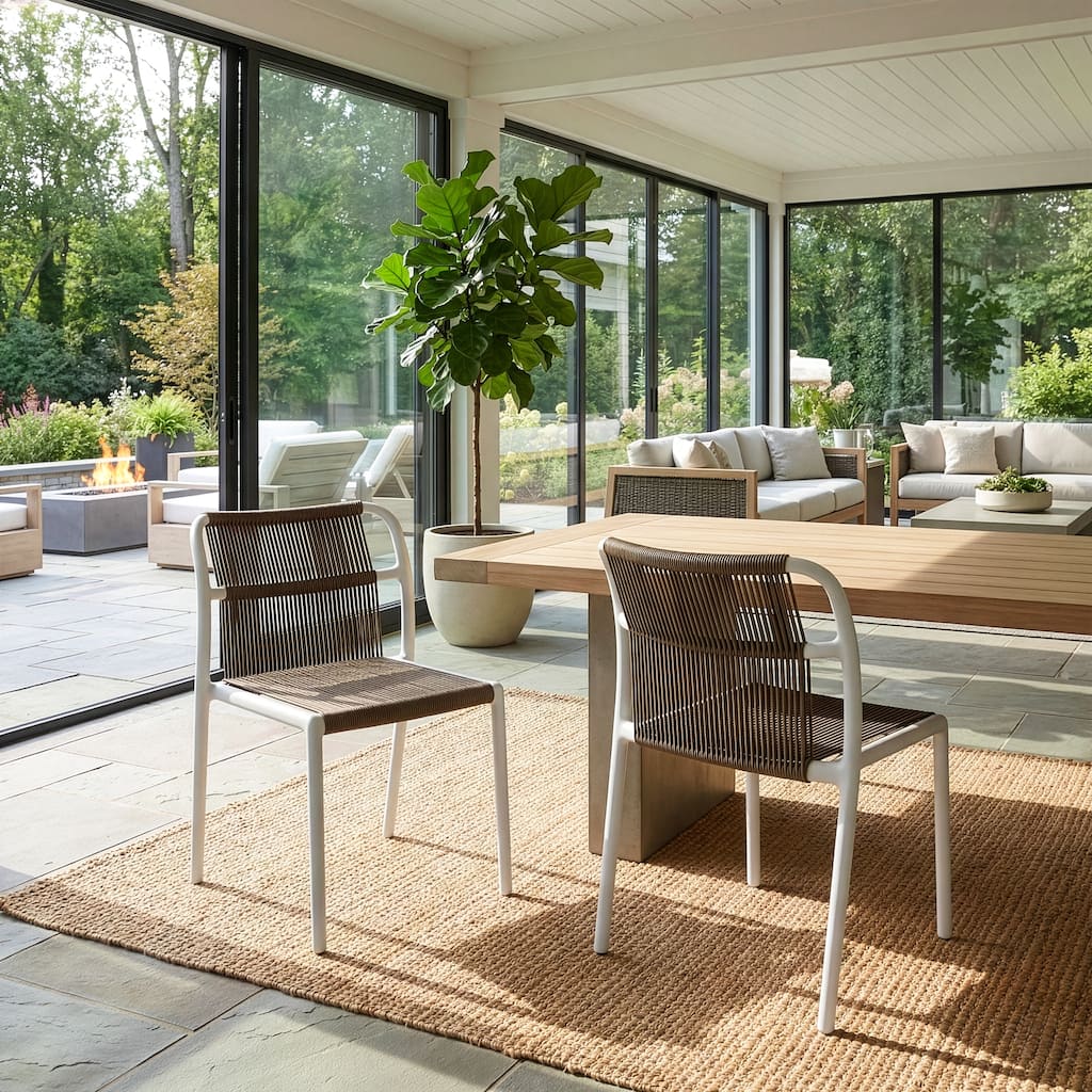 Set of 12 Belden Brown Woven Rope Fabric Dining Chair with Plastic Frame