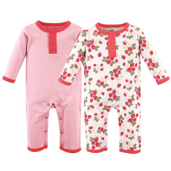 slide 1 of 1, Hudson Baby Infant Girl Cotton Coveralls 2pk, Strawberry 0 - 3 Months - Pink