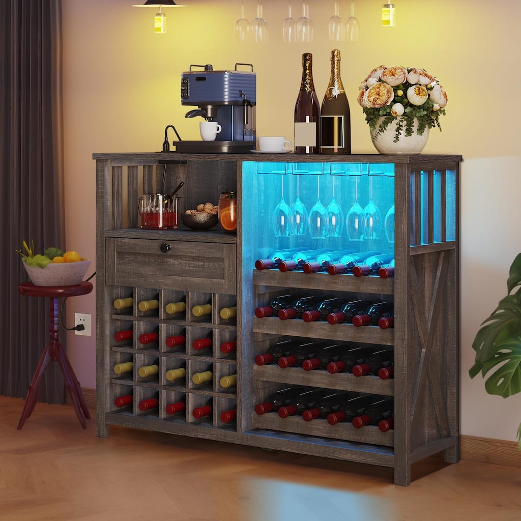 Moasis Wine Bar Cabinet with LED Light and Power Outlet