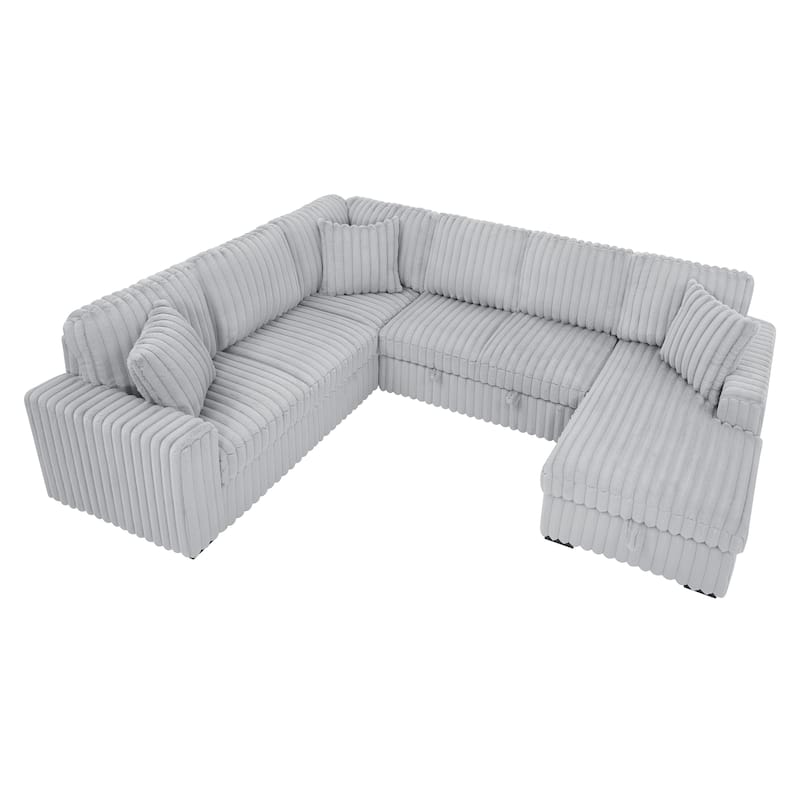 Roomfitters 122 Inch Pull Out Couch, Plush Fabric Sofa Bed, Comfy Upholstered, Oversized U Shape Sectional Sleeper Sofa Bed
