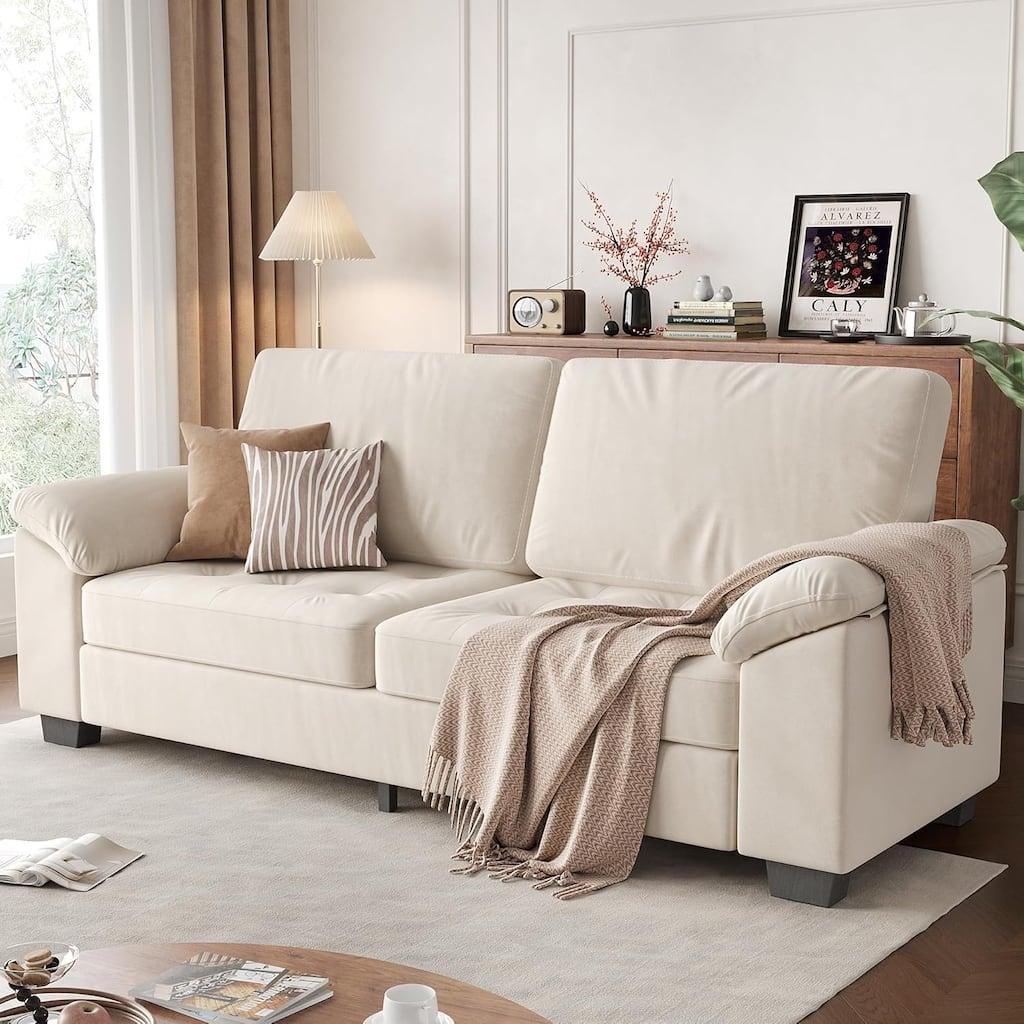 Velvet Upholstered Loveseat with Soft Spacious Armrests, Washable Cushion Covers