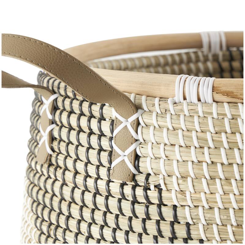 Seagrass Handmade Diagonal Striped Decorative and Functional Storage Basket - Set of 2 Brown - Roche River Decor