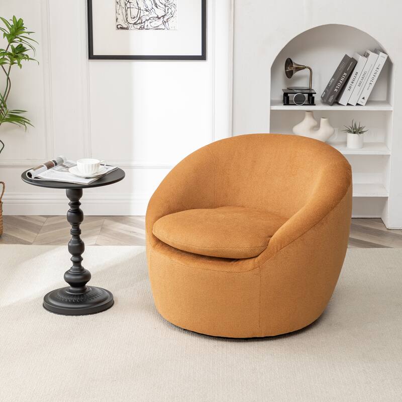 Round Armchair Office Chair Accent Chair with Plush Seat Cushion, Swivel Barrel Chair Single Lounge Sofa - Yellow