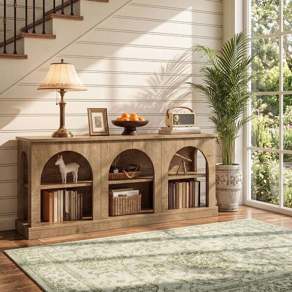 Low Bookshelf, 63-Inch Horizontal Bookshelf, Low Profile Bookcase