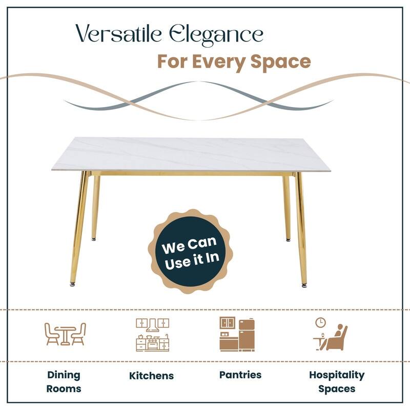Zayle Dining Table with a 71" Rectangular Top and Gold Steel Base