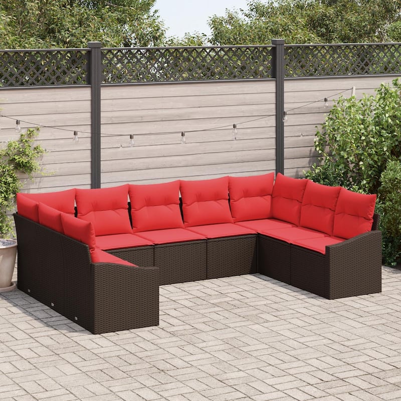 vidaXL 10 Piece Garden Sofa Set with Cushions - 113.8×70.3×27.2 - Brown