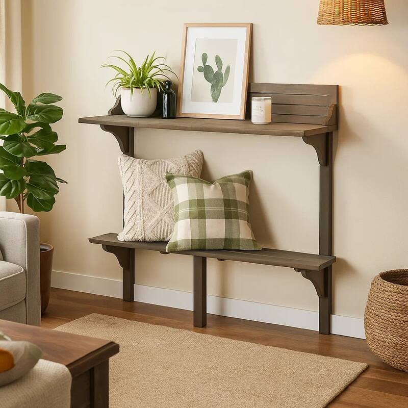 Outdoor Balcony Bar Table, Slim Design Gray Wood Frame, 50 Inch