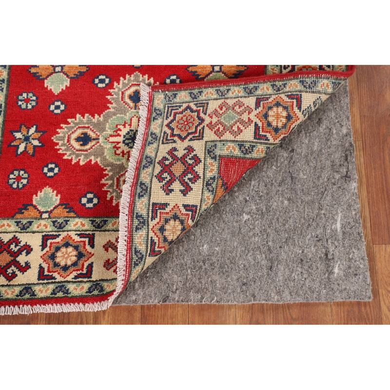 Kazak Accent Rug Hand-Knotted Geometric Red Wool Carpet - 2'10" x 4'1"