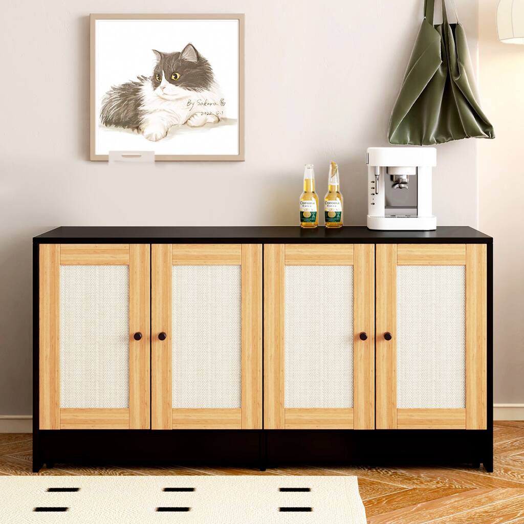Double Litter Box Enclosure, Cat Litter Box Enclosure for 2 Cats, Hidden Litter Box Furniture with Rattan Doors