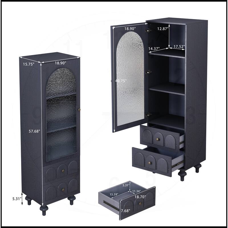 62.99" Tall Storage Display Cabinet with Tempered Glass Door