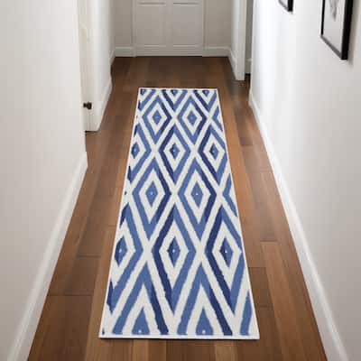 Jovu Power Loomed Distressed Geometric Abstract Modern Non Skid Stain Resistant Area Rug By HomeRoots - 96' X '24' X '0.39