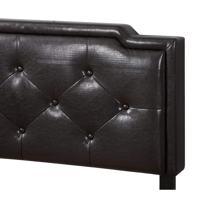 Leather Tufted Adjustable Queen Panel Bed - 85" - Cappuccino Brown
