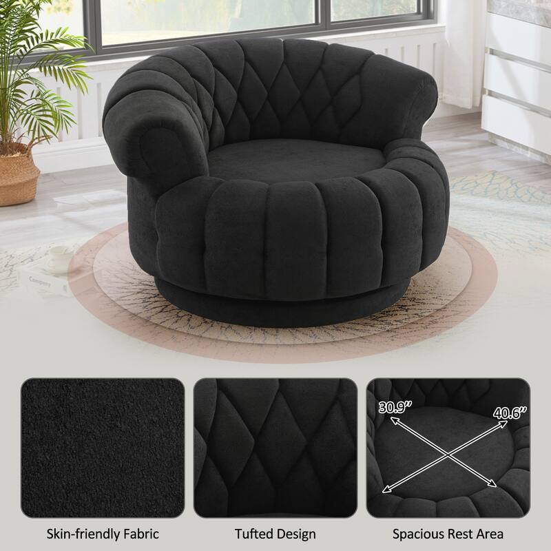 Roomfitters 46 Inch Oversized Round Barrel Swivel Accent Chair with Channel Tufting, Chenille
