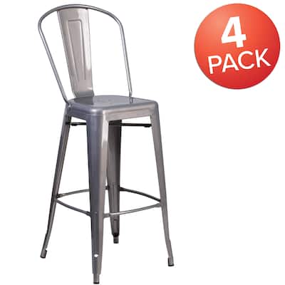 4 Pack 30" High Clear Coated Indoor Barstool with Back - 17.75"W x 22.5"D x 46.5"H