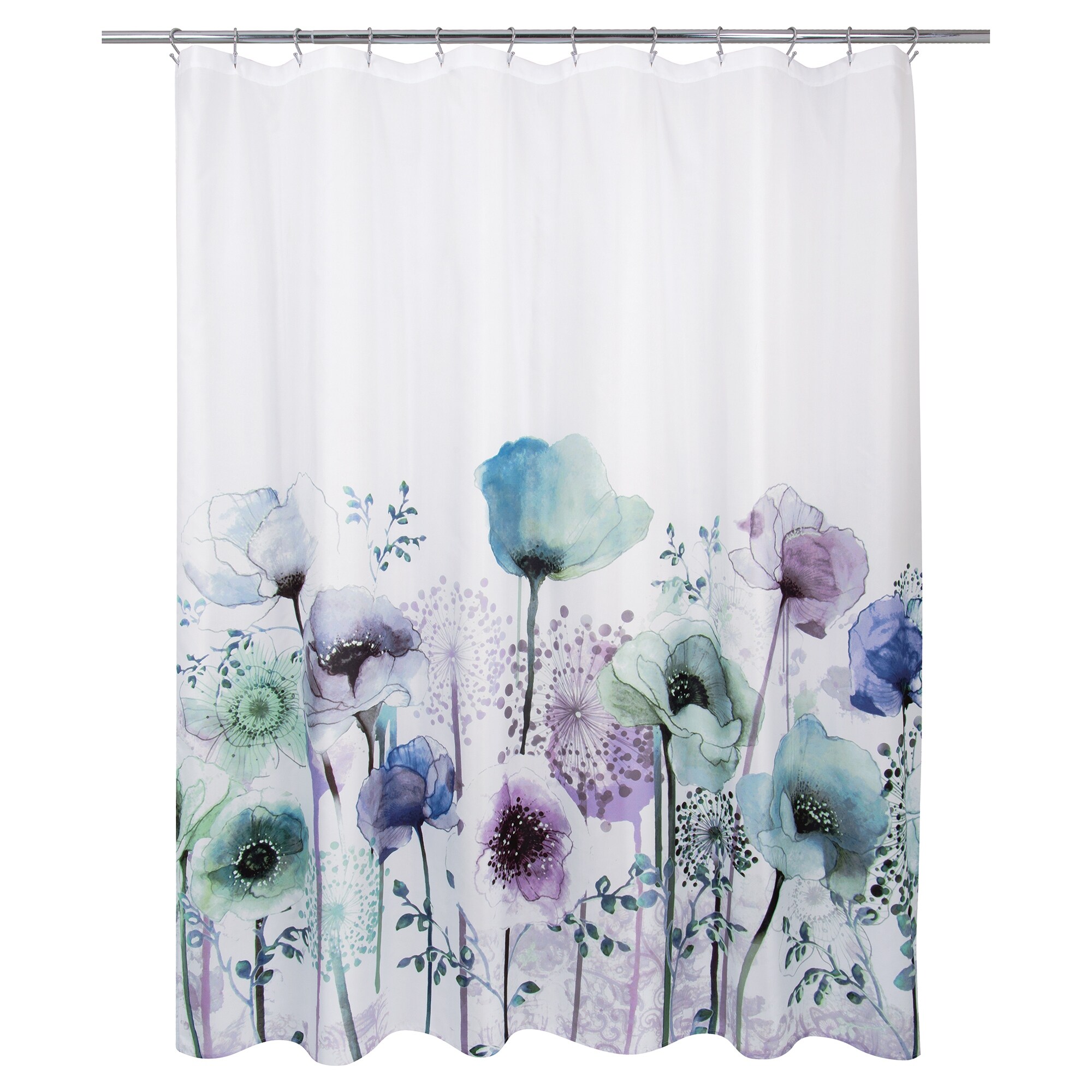 Hookless Monterey 3-in-1 Fabric Shower Curtain with Sheer Top Window, Flex-on Rings & PEVA Liner