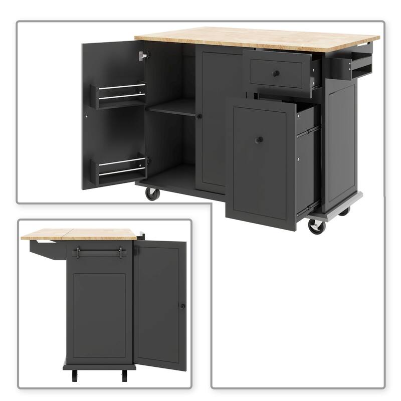 Modern Stylish Wooden Storage Kitchen Island Cart with a Drop Leaf
