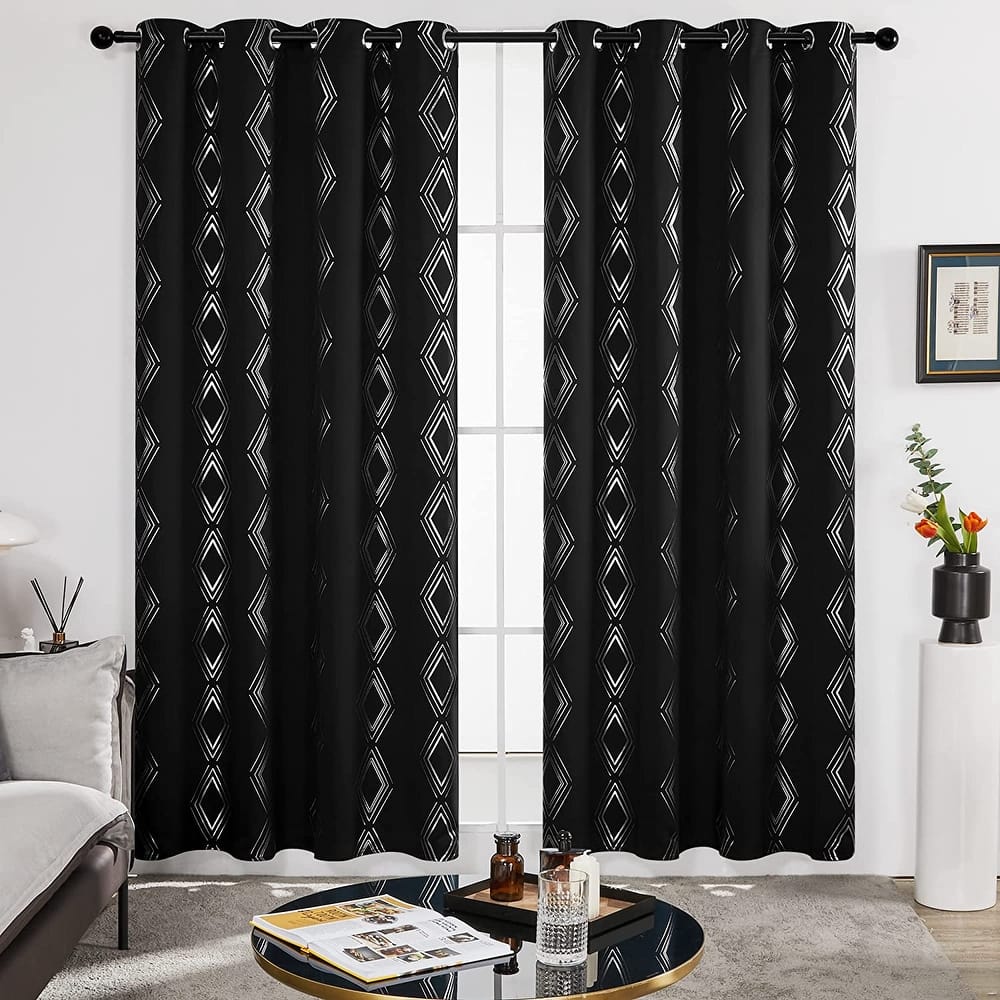 Deconovo Geometric Blackout Silver Pattern Curtains(2 Panel)