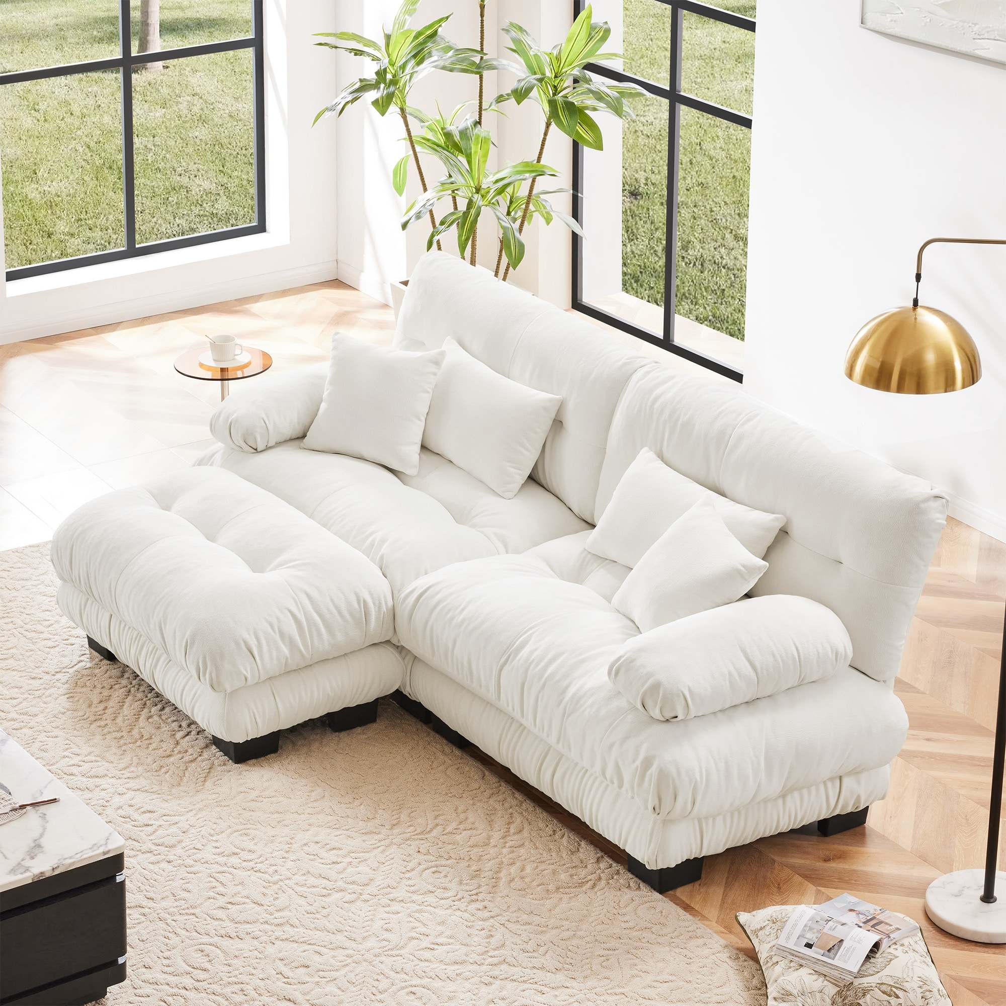 Chenille Upholstered Cloud Sofa, L/U Shaped Sectional & Sleeper Sofas with Pillows and Ottomans