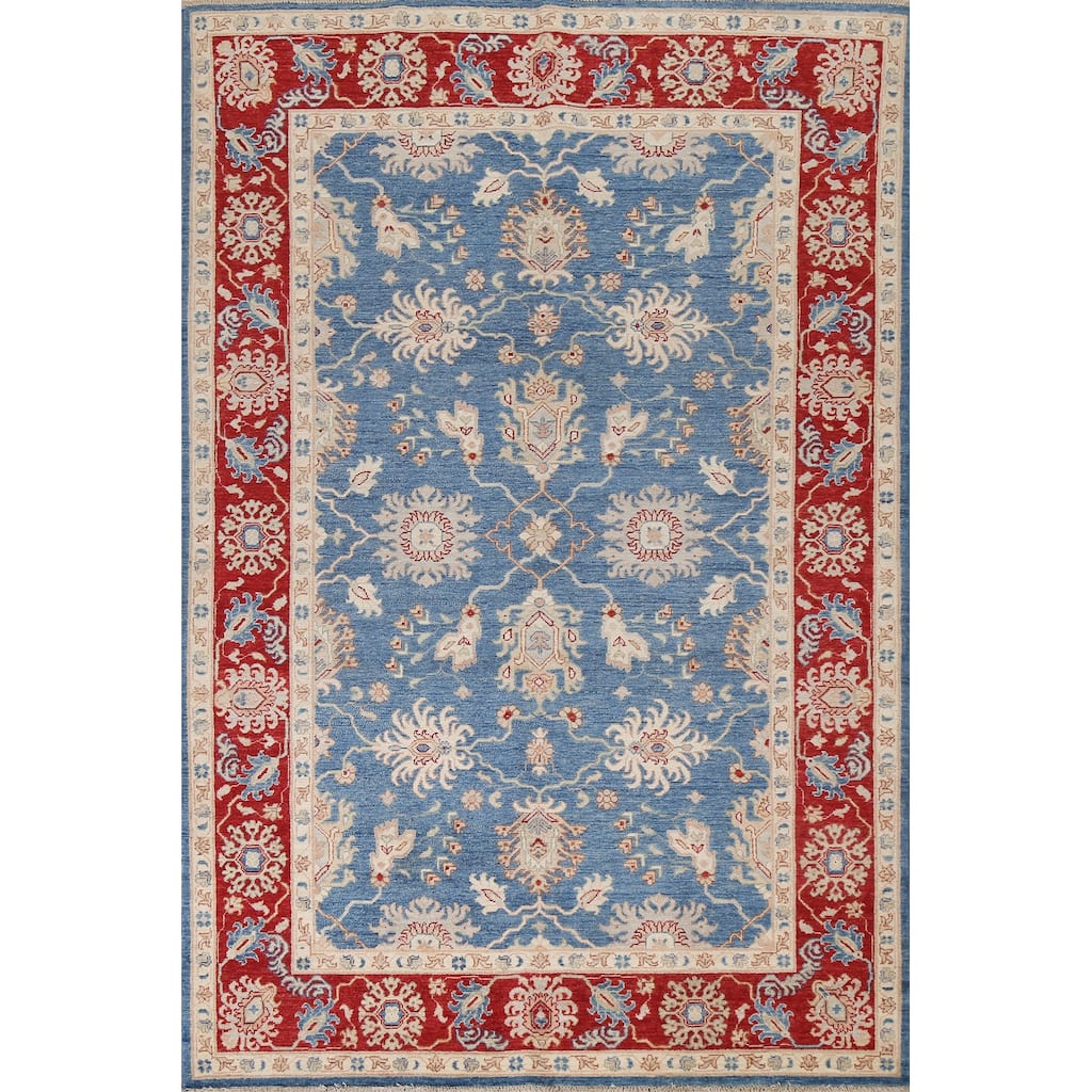 Vegetable Dye Blue Ziegler Oriental Area Rug Hand-knotted Wool Carpet - 5'11" x 8'10"