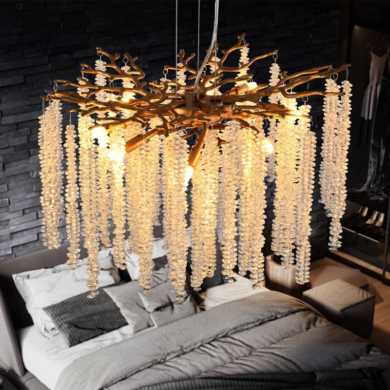 23.6-inch Modern Golden Pendant Light with Cascading Crystal Strands (Bulb Not Included)