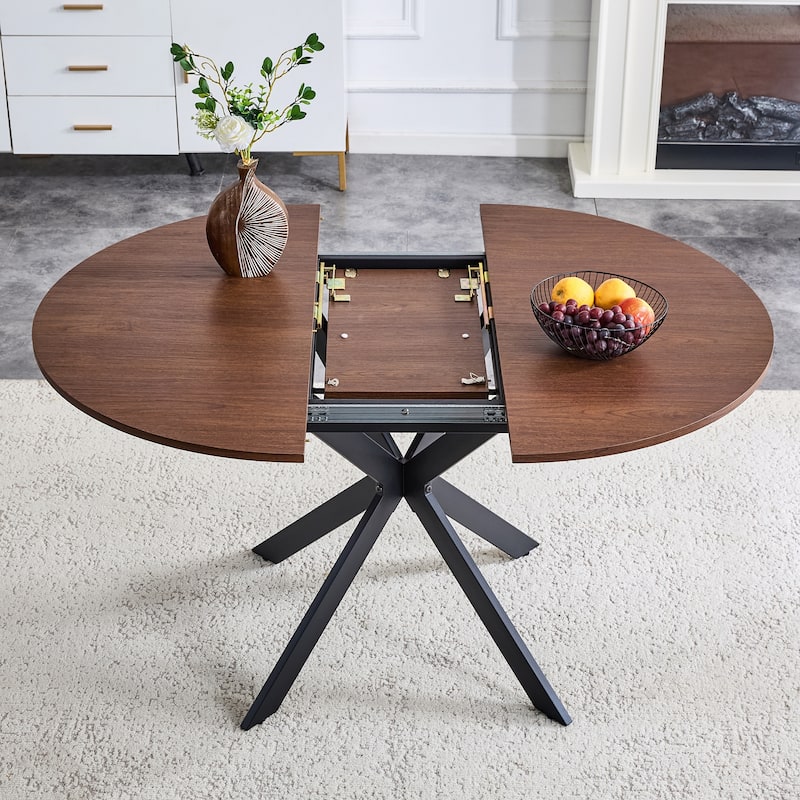 Extendable Round Dining Table (43" to 54") Space-Saving Dining Table with Sturdy Metal Legs,for Small Apartment/Living Room