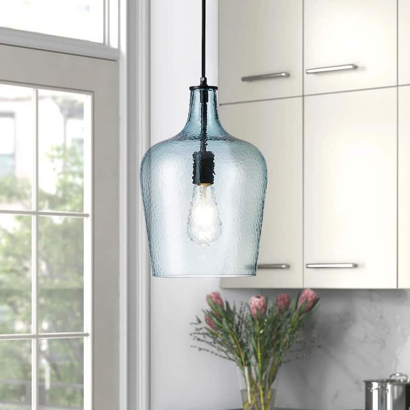 Modern Kitchen Island Pendant Lighting Fixture with Blue Glass Shade