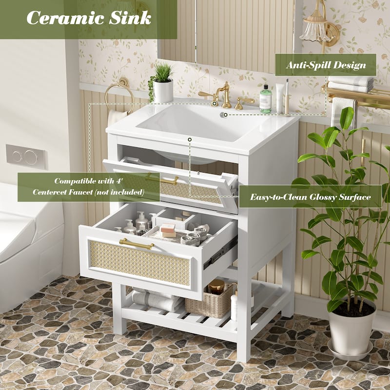 24" Bathroom Vanity Set with Rectangle Integrated Ceramic Sink for Small and Medium Restroom