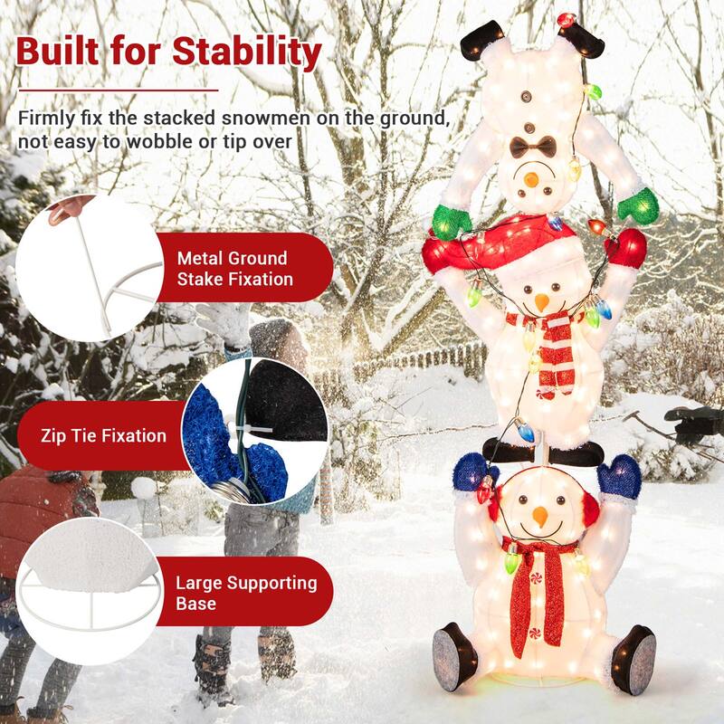 Costway 5.6 FT Pre-Lit Stacked Snowmen Christmas Decoration with LED - See Details