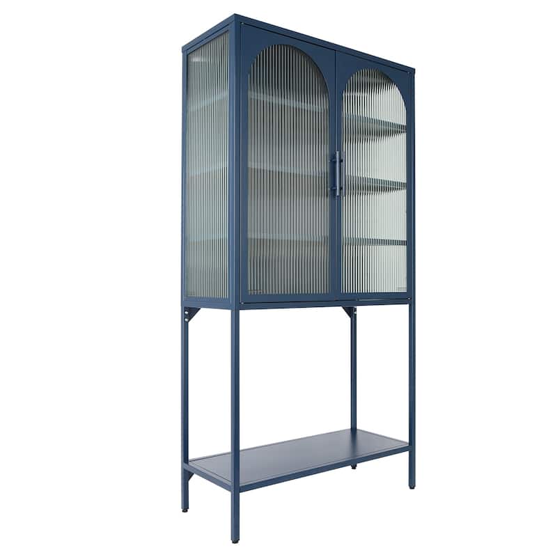 Adjustable Shelves Cabinet with 2 Glass Arched Doors