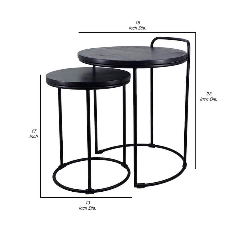 18, 22 Inch Round Nesting End Tables Set of 2, Mango Wood, Set of 2, Black - 39.7 H x 31 W x 31 L