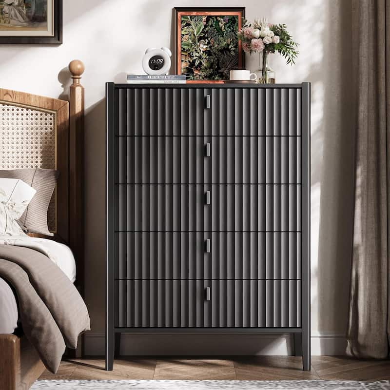 Modern Dresser, Fluted Wood Chest with Deep Drawers for Bedroom, Living Room