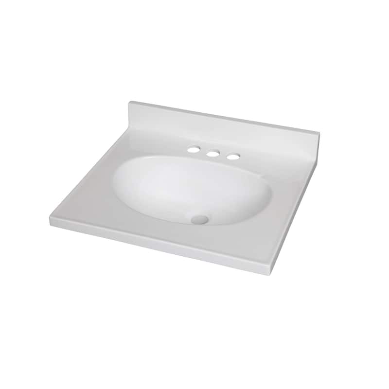 Fine Fixtures White Cultured Marble Top With Integrated Sink, 4" Backsplash and Overflow Included.