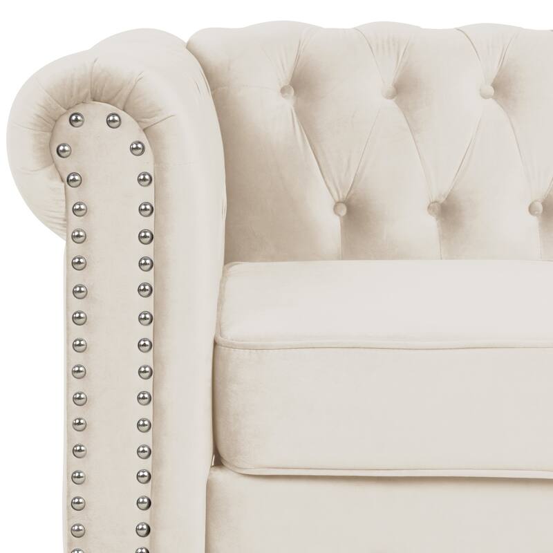 Morden Fort Classic Tufted Velvet Upholstered Chesterfield Club Chair Loveseat 2 Pieces with Nailhead for Living Room