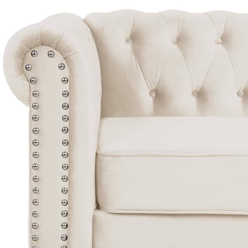 Morden Fort Velvet Upholstered Chesterfield Sofa with Nailhead and Solid Legs for Living Room