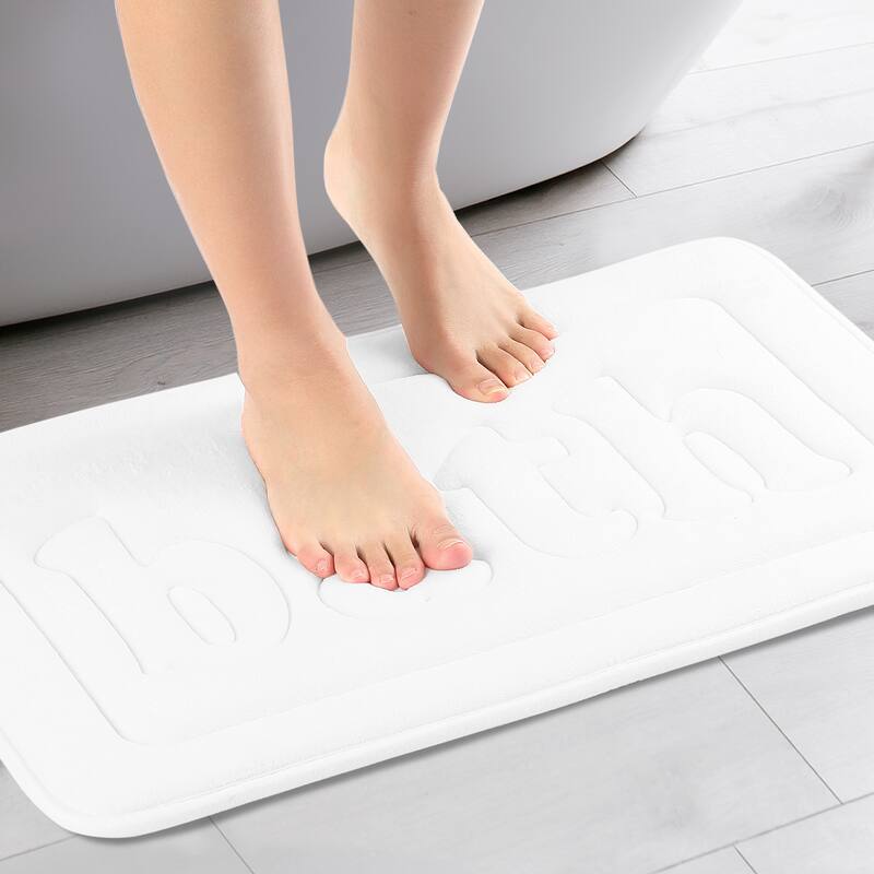 Memory Foam Bathroom Rugs, Non Skid Bottom Soft Bath Mat Water Absorbent Quick Dry Bath Carpet Rug - White - 16" x 24"