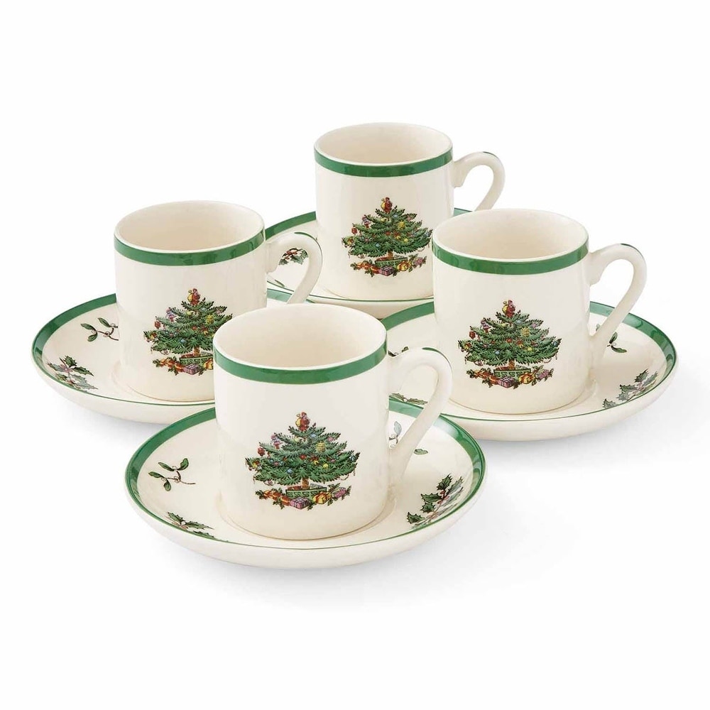 4oz Christmas Espresso Cup Set - Set of 4, Ceramic, Christmas