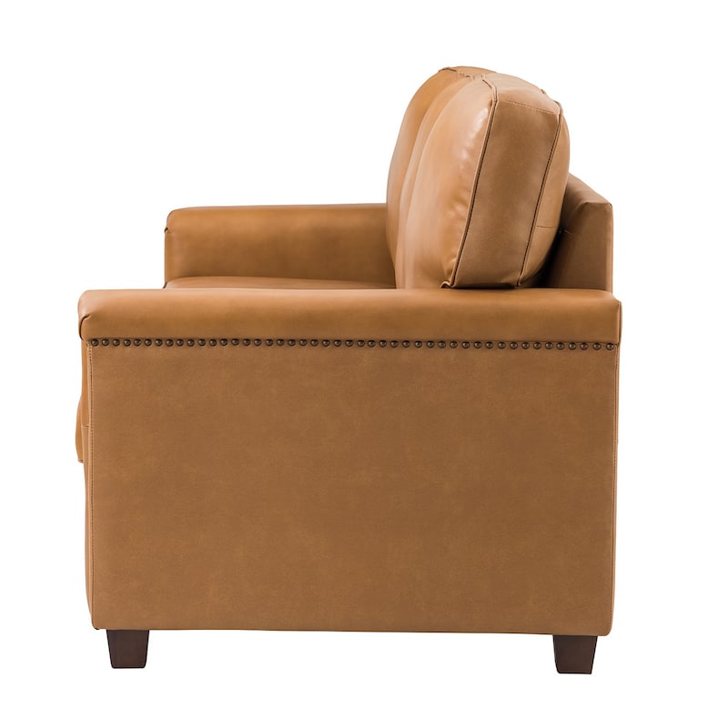 Rita Living Room 3-Seat Genuine Leather Sofa with Solid Wood Legs and Nailhead