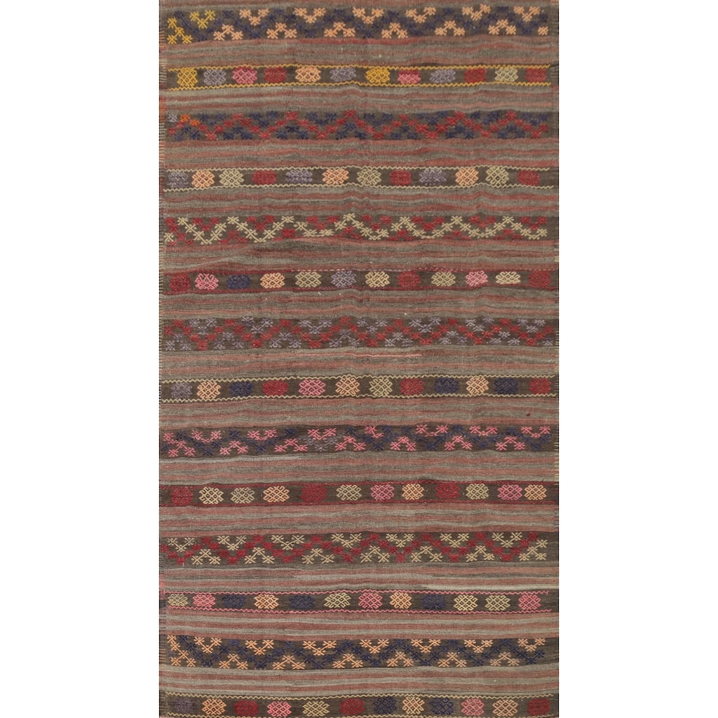 Hand Woven Oriental 100% Wool Carpet Southwestern Tribal Multi-Colored Kilim Area Rug - 11' 5'' X 6' 6''