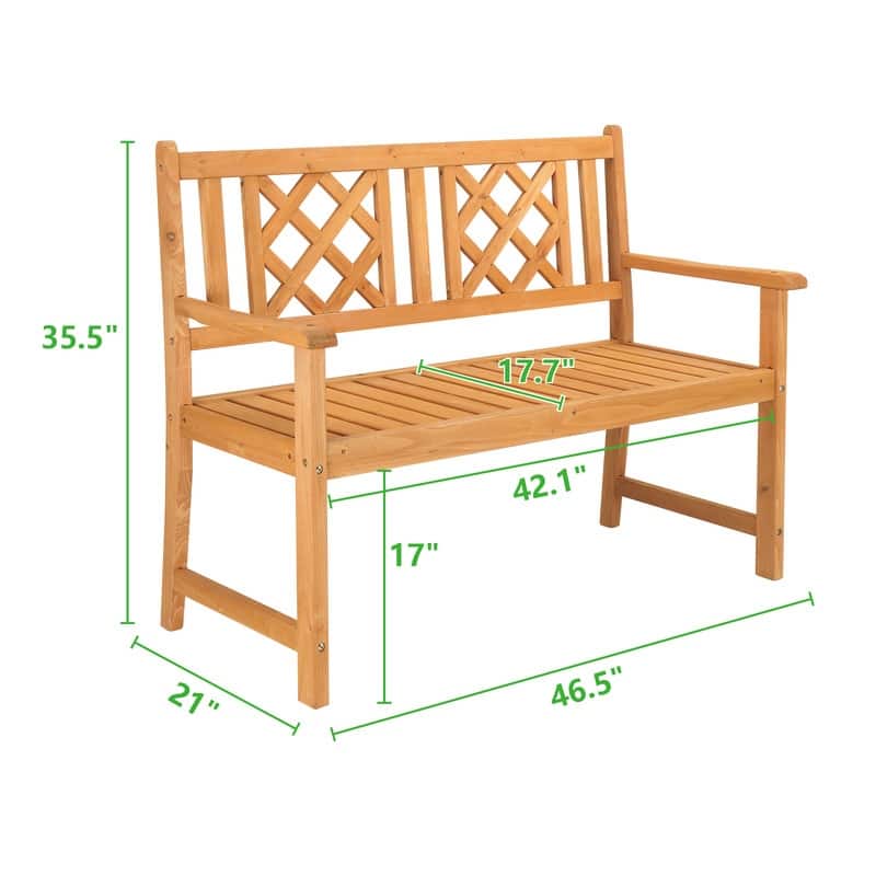 46.5'' W × 35.5'' H Outdoor Garden Fir Grid Back Wooden Bench - N/A
