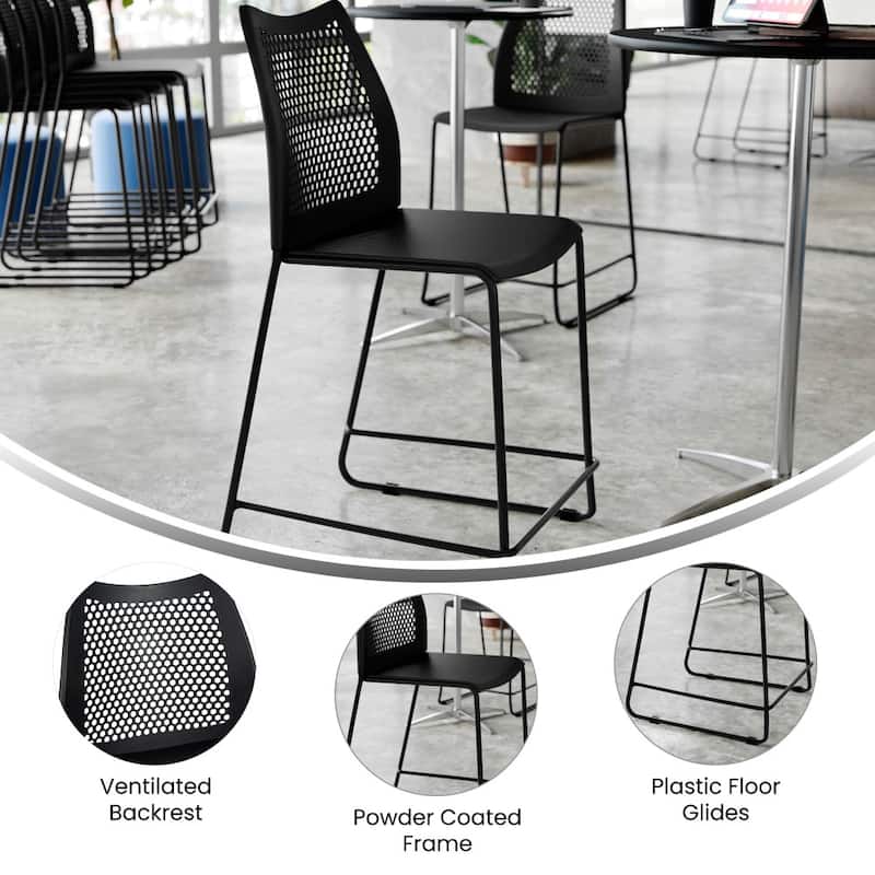 Stackable Sled Base Counterstool with Vented Back and Integrated Footrest - 19.75"W x 22"D x 37.5"H